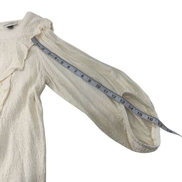 Universal Thread Womens Ivory Textured Ruffle 3/4L Sleeve Top Blouse Size M - Picture 7 of 9